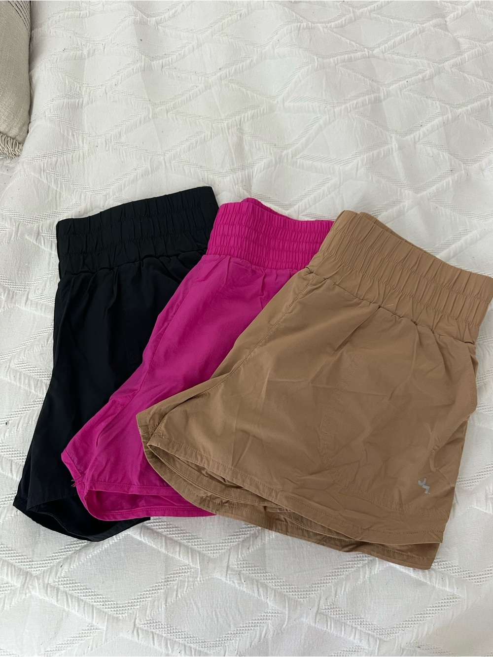 JoyLab Women's Athletic Shorts Trio - Black, Fuchsia, Tan